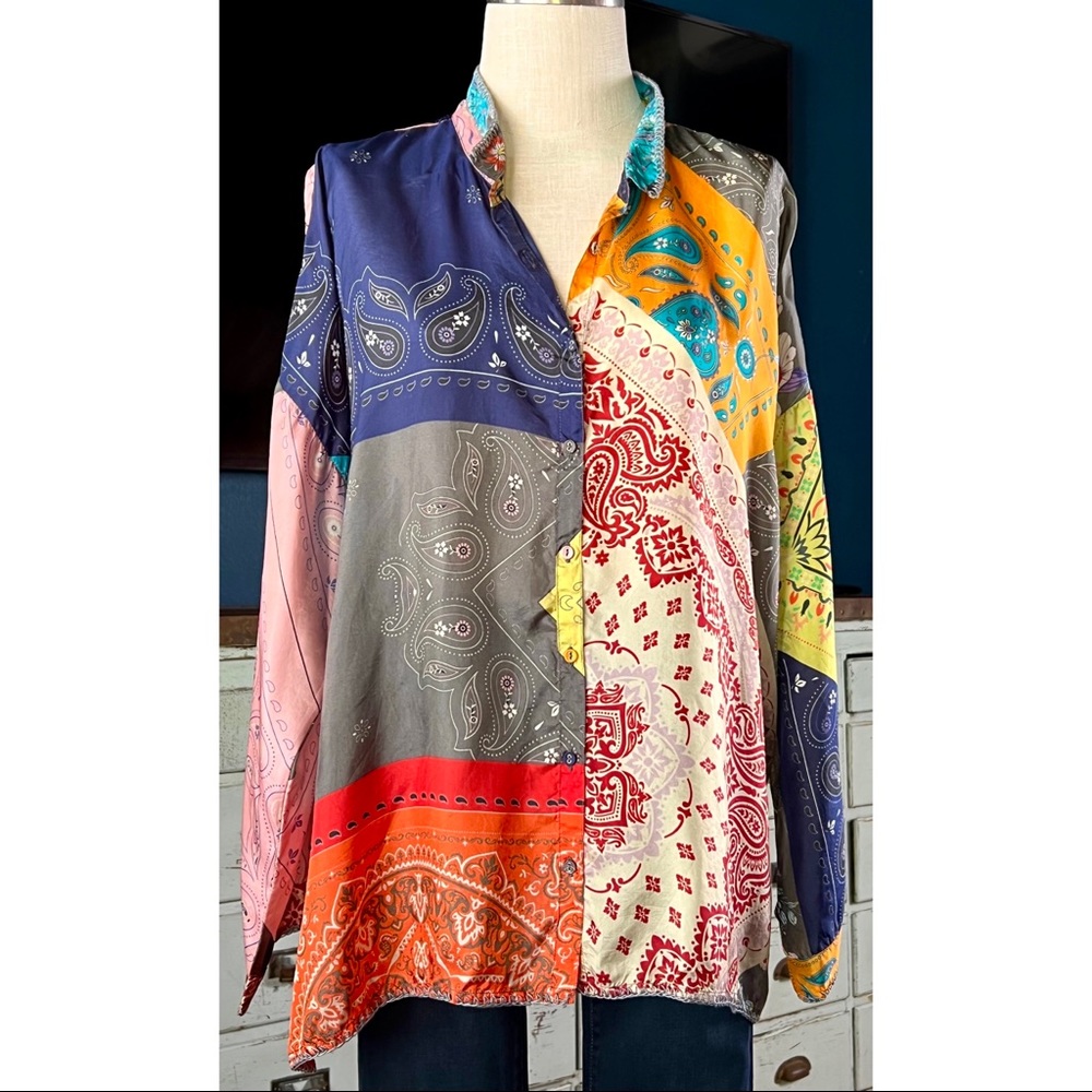 Johnny Was Dakota Adelaide 100% Silk Blouse L